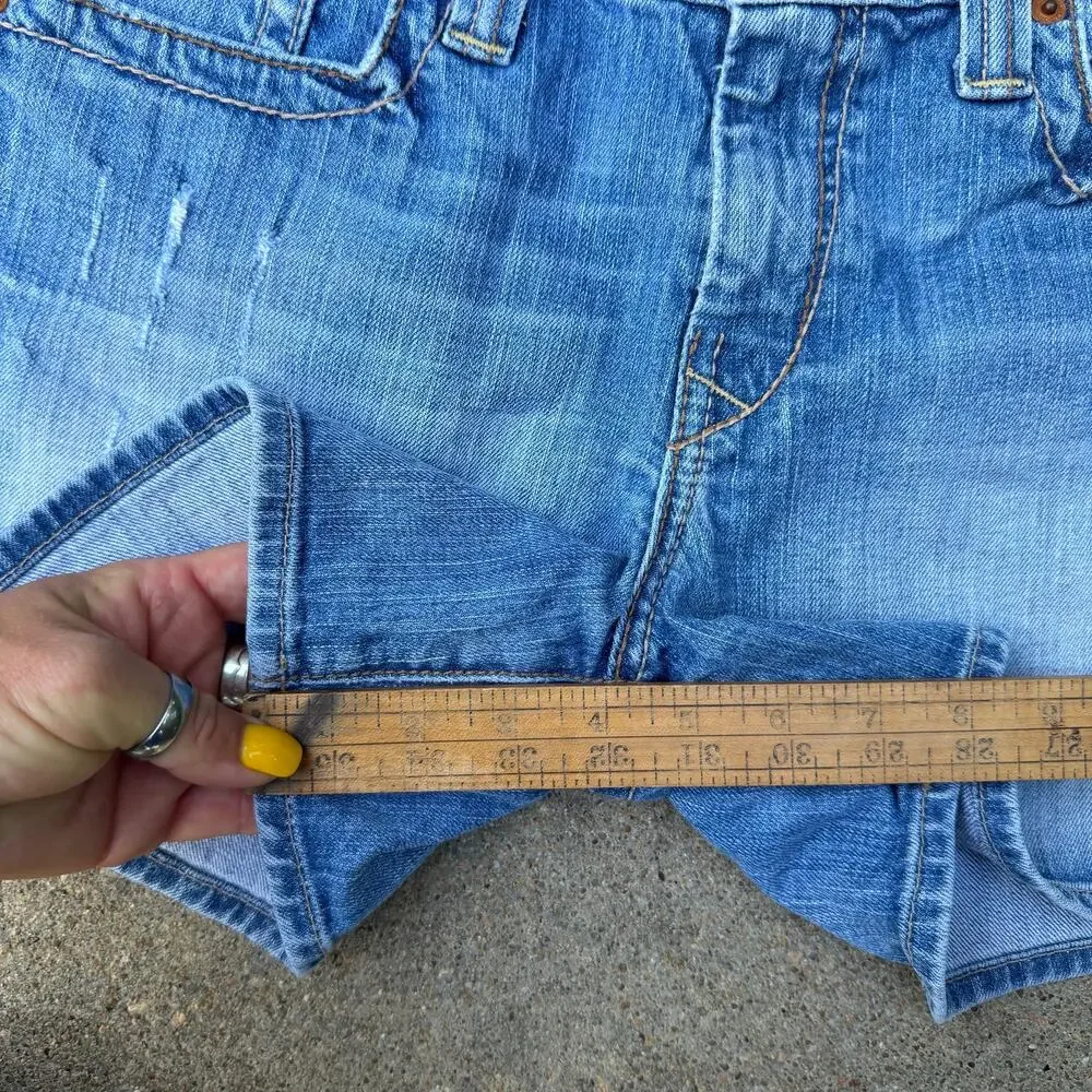 Y2K Big Star Maddie Mid Rise Fit Whiskered Blue Jean Shorts Size 30